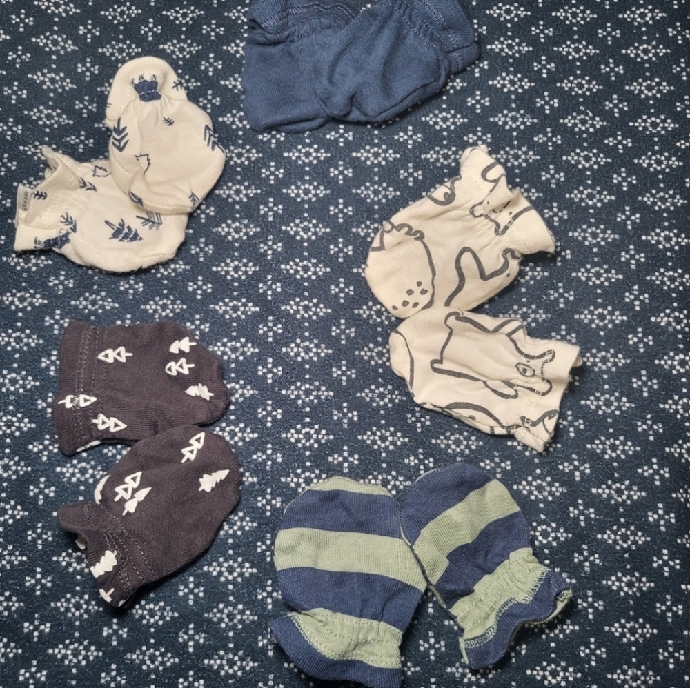 Assorted Baby Mittens Set - Blue, Green, Cream